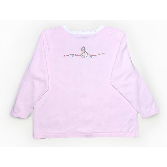 Quacker Factory LG Pink Playful Cat Christmas Light Holiday Sweater Cardigan Top - Picture 2 of 9